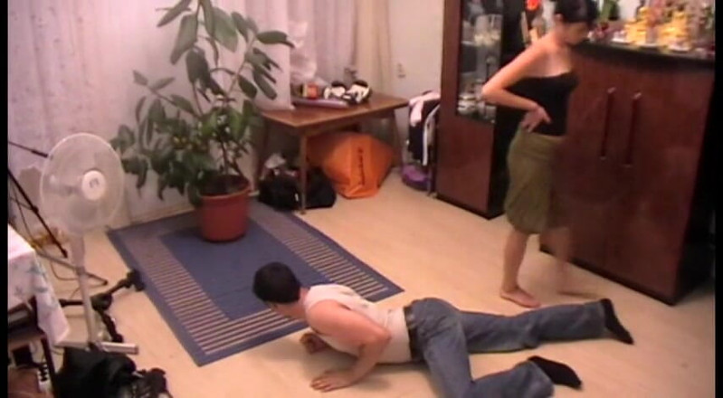 Femdom Austria: Angry gf punishes slave bf