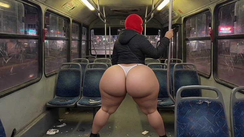 Animate golden: Latina s velkým zadkem v těsných bílých kalhotách v autobuse...