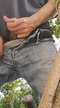 Hiding Outside Behind a Tree to Jerkoff with Huge Cumshot