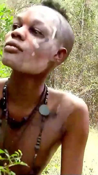 Skinny ebony teen Bianka Blacka seduces white man with huge cock