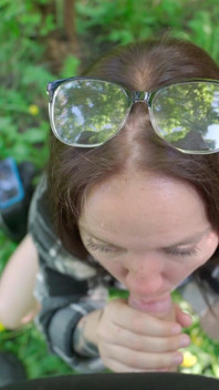Outdoor Fun with Nerdy Girl in Glasses