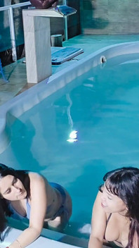 Caught in the Act! Two Brunettes Caught Masturbating in the Condo's Pool