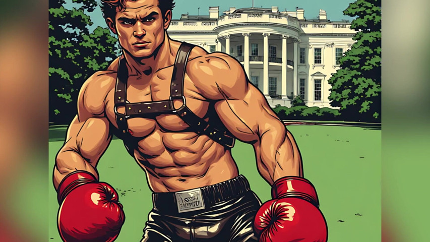 White House Lawn Fighter Bulge Comic Style Art (Erotic Man)