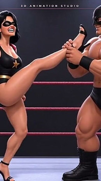 Maskovaná superhrdina v podpatcích s připínákem chycena v bearhugs a kotníkových zámcích - Ring Wrestling