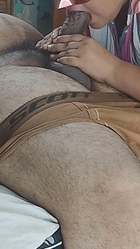 Hot Wife Gives a Sloppy Blowjob While Husband Watches