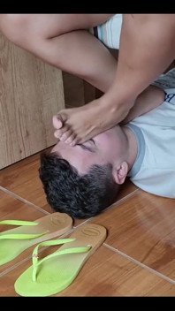 Face Footstool Slave Cleans Dirty Flip Flops and Cums on Flip Flops and Has to Lick It