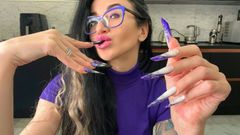 Finger Snapping and Sucking Fingers with Long Nails, Glasses and Face, New Shape and New Length