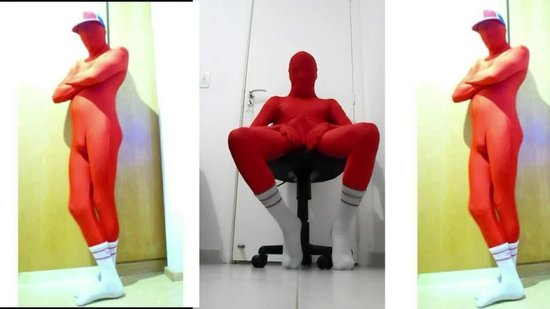naru zentai: Красная Зентай на стуле
