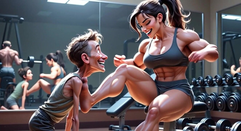 YOUR BEST FANTASY: Muscular Woman Humiliates Skinny Man - Foot Worship Domination
