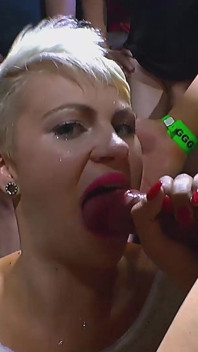 Tattooed Slut Gulps Piss and Cocks in Extreme Ggg Bukkake