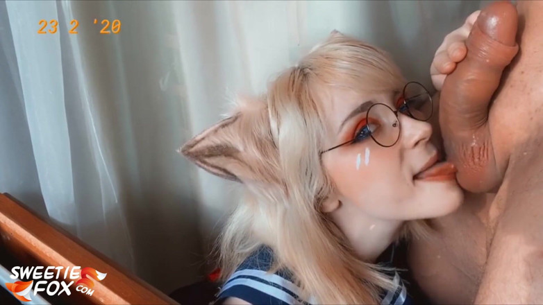 Sweetie Fox: Красивая fox сосет член и получает камшот на лицо - горячий косплей