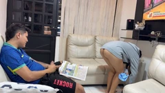 Enquanto a linda meia-irmã da minha parceira arruma a casa, eu consigo convencê-la a me deixar transar com ela até que ela me faça entrar