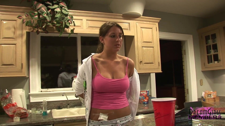 Dream Girls: Her big tits giggle when she hula hoops