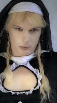 Tranny Nun Cums on Sex Machine