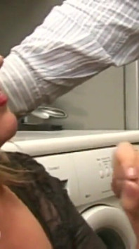 Horny blonde milf wife loves getting her pussy pounded by her husband while cooking dinner in the kitchen in the pots