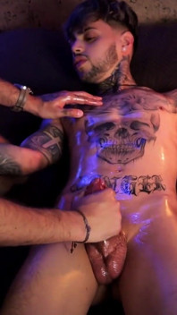 Camilo Brown Giving Intense Handjob to Hot Tattooed Stud Inked Mike Making Him Shoot His Cum