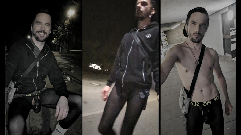 kinkygaynudist: Passeggiando per La Città in Leggings See-through (bulge Meggings)