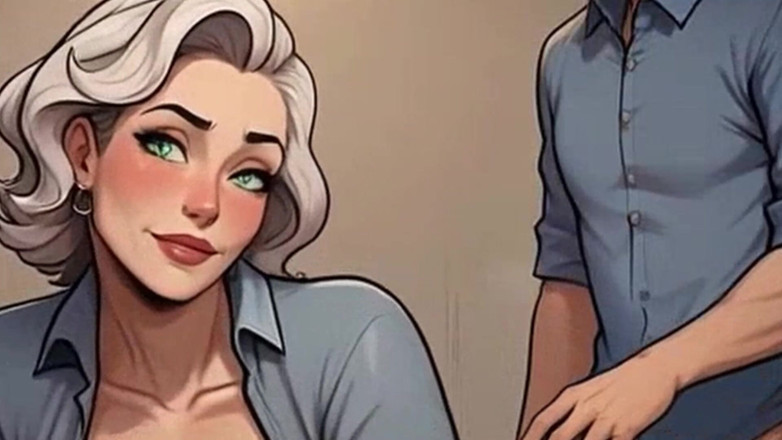 Aiwaifuloops: Секретарша Waifu в видео от первого лица - горячая бабуля с белыми волосами и брюнетка в офисе соблазняет крупным планом
