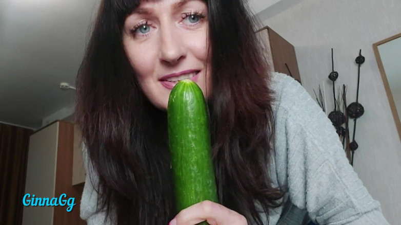 GinnaGg: Queen of Vegetables Fucks Cucumber in Black Condom
