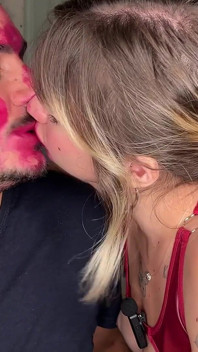 Non Stop Lipstick Kisses All Over His Face