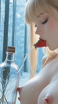 Piękna naga kobieta z truskawkowymi blond włosami ssące własne sutki