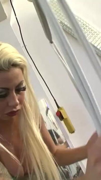 Blonde girl humiliates the big boobs woman