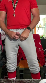 Jockdad87 Edges in Baseball Gear and Red Striped Socks