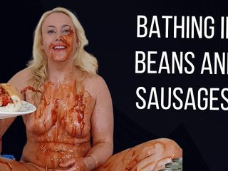 Michellexm: Bathing in baked beans and sausages nude