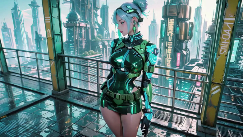 Seraphina Vale: The Green Armored Girl! Silver-haired Valkyrie Kneeling and Glancing Back,...