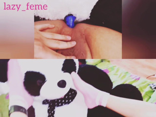 Lazyfeme: Sissy femboy uprawia seks z ogromną zabawką pandy