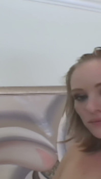Picked up Strawberry Blonde Rides Him on the Red Sofa - Pink Bra and a Tight Body