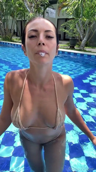 Ahegao, Spit, Outdoor Pussy & Tits Flashing in the Pool