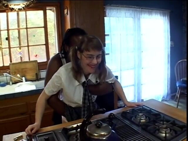 First Black Sexperience: Hot young brunette takes a load on her glasses after...
