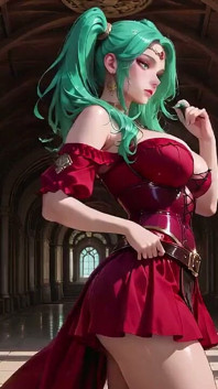 Green-haired Warlock! Red Battle Armor in the Classical Arcade, Slit Skirt Teasing Every Move