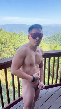 Mountain Top Tease: Muscular Asian Hunk's Solo Show