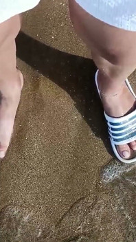 Feet and the Sea Extra Slowmotion - One Foot Barefoot and Foot in Slide - Great Feet in Sea