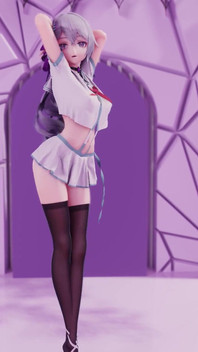 [mmd] Phut Hon College Girl Uniform; Black Stockings; Jiggling Breasts