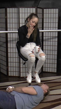 Mistress Evangelie Gets Her Shoes Cleaned and Smokes