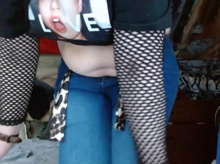 CosmicJones88: Fat Sissy with Tits Wearing and Stripping Out Them Tight...