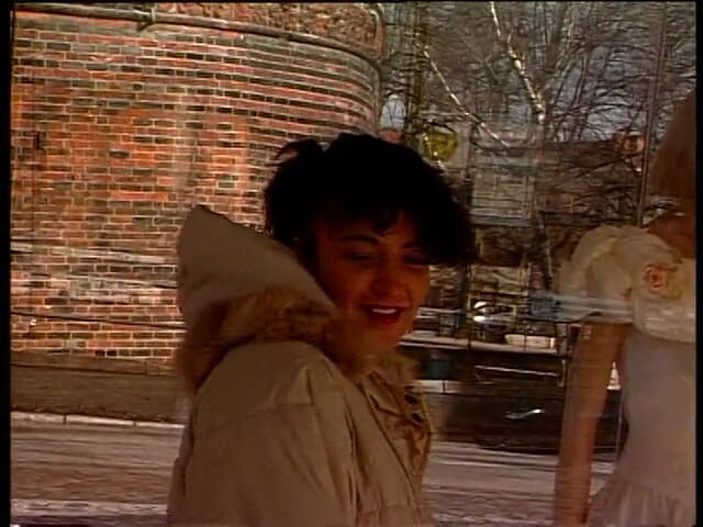 Lucky Cooch: Brunette beauty giving an outdoor interview in german vintage video
