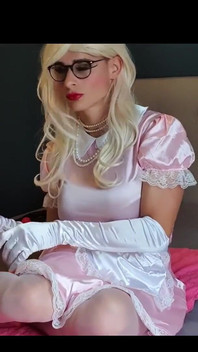 Pink Satin Maid Stretching Sissygasmsissy Maid Training