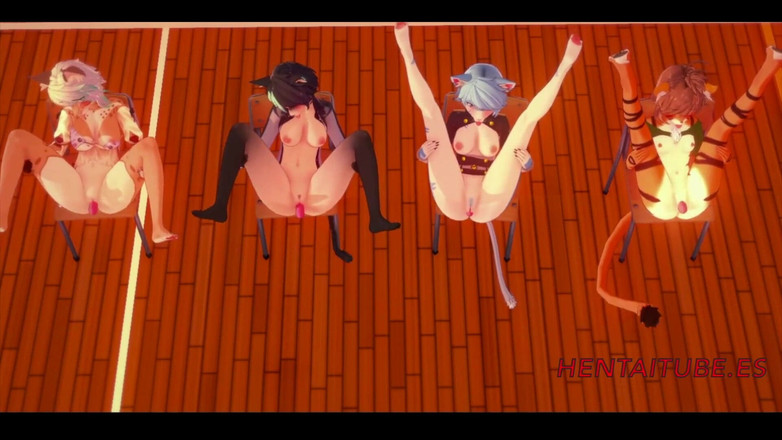 Yaoitube: Furry Hentai 3D- Orgy Furry. 4 Furry Girls with Dildos Squirting