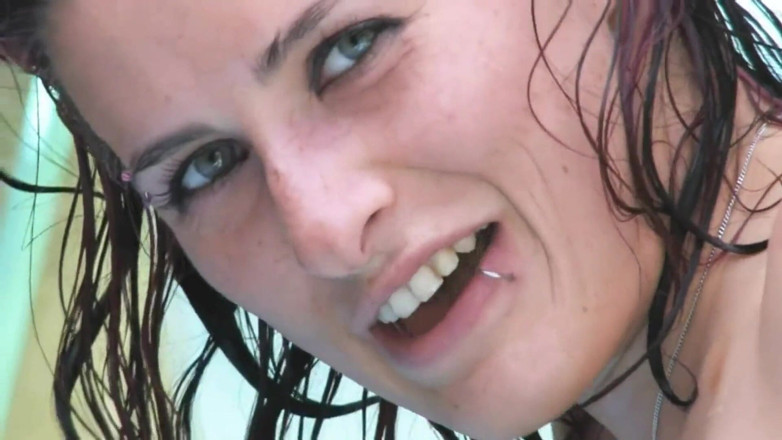 Radical: Hot readhead masturbates at the swimming pool