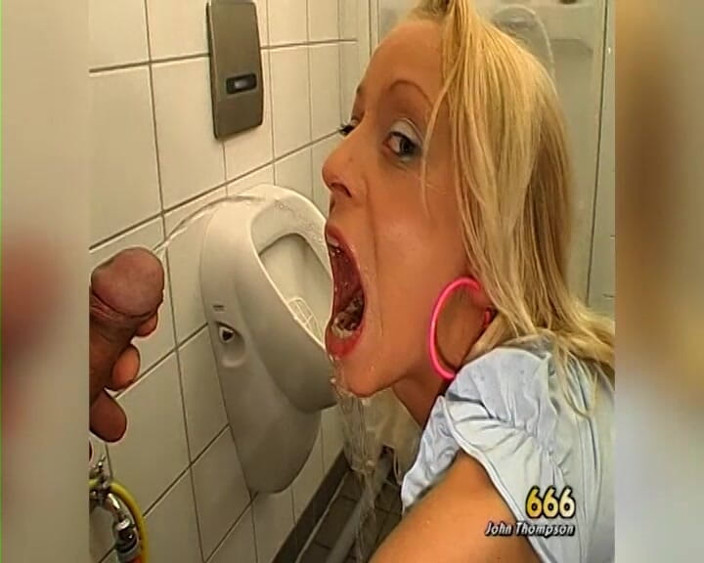 GGG John Thompson Studio: Blonde Slut Drinks Piss and Cum in Extreme Bukkake