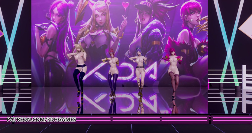 3D-Hentai Games: Siyah pembe - o striptiz nasıl, Ahri, Akali, Evelynn, Kaisa, 3 boyutlu...