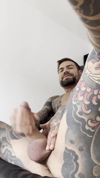Tattooed Spanish Shows Ass and Jerks off