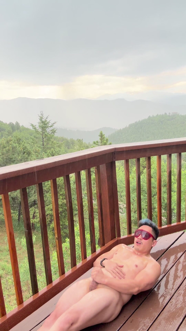 Barenakedmuscles: Mountain Storm Stud: Rain-soaked Asian Muscle Sensation
