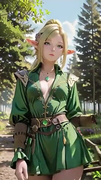 Forest Elf Queen! Kneeling in the Dappled Sunlight, Her Fingertips Tracing the Staff as She Gets Wet.