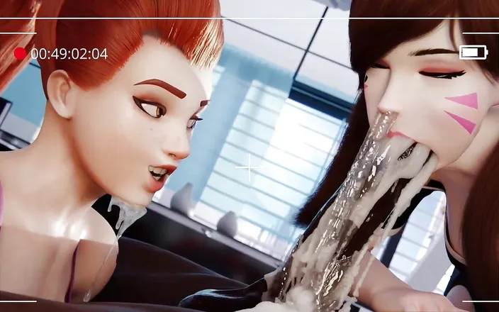 MsFreakAnim: Overwatch Dva Deepthroat Black Cock Huge Cumshot Brigitte Sucking Big...