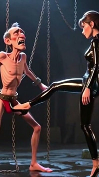 Ballbusting - Dominatrix lovește testiculele unui bărbat legat